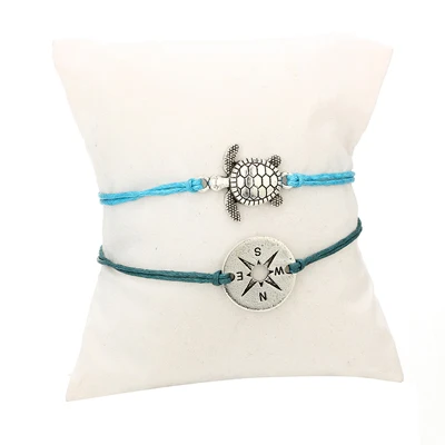 blue Docona, пляжный браслет с голубой веревкой, черепаха, компас, набор для женщин, девушек, серебряные регулируемые браслеты, набор, браслет, вечерние ювелирные изделия 6706 - Окраска металла: blue