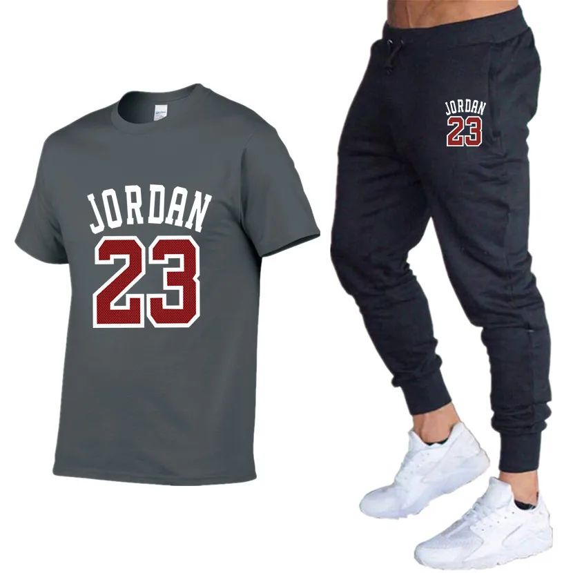 Jordan 23 летние мужские футболки+ брюки два предмета костюм качество короткий рукав Мужская Спортивная одежда Хлопок фитнес тренировки мужские наборы
