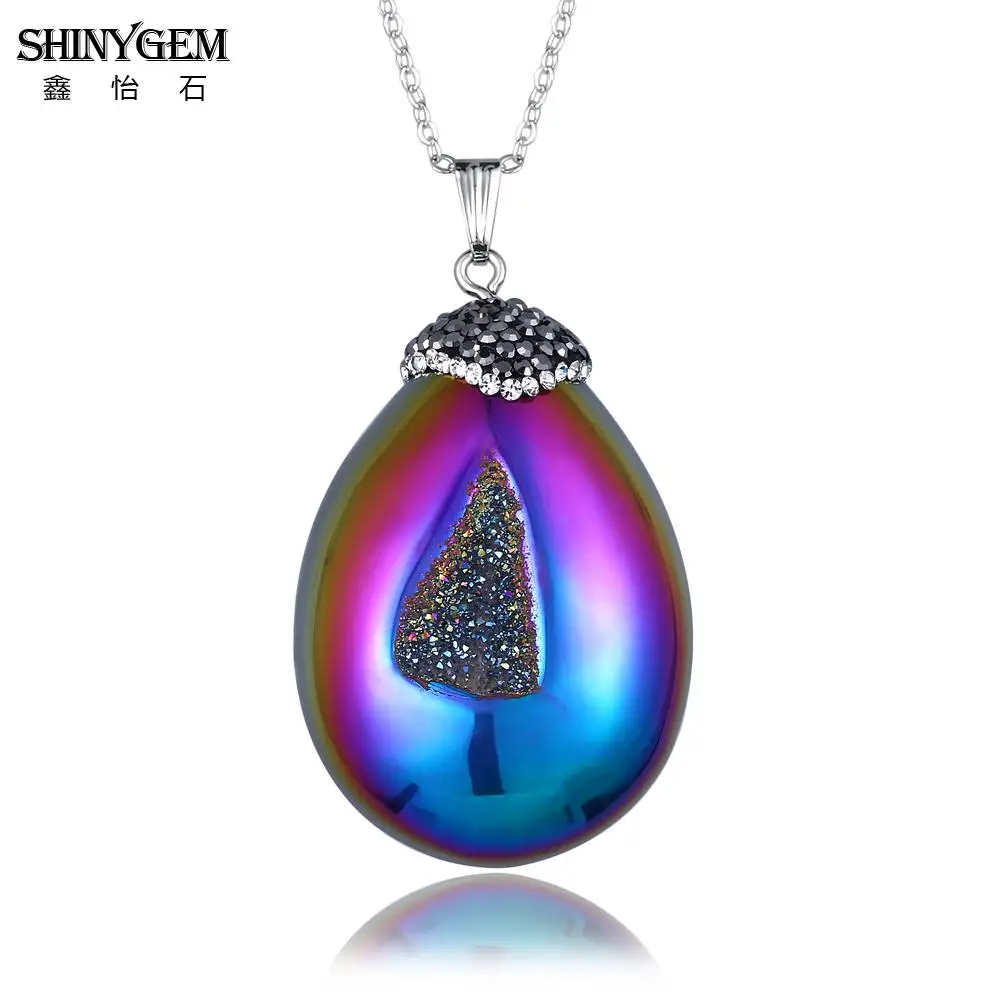 Женское ожерелье с подвеской ShinyGem Rainbow/White Shell из натурального камня необычным
