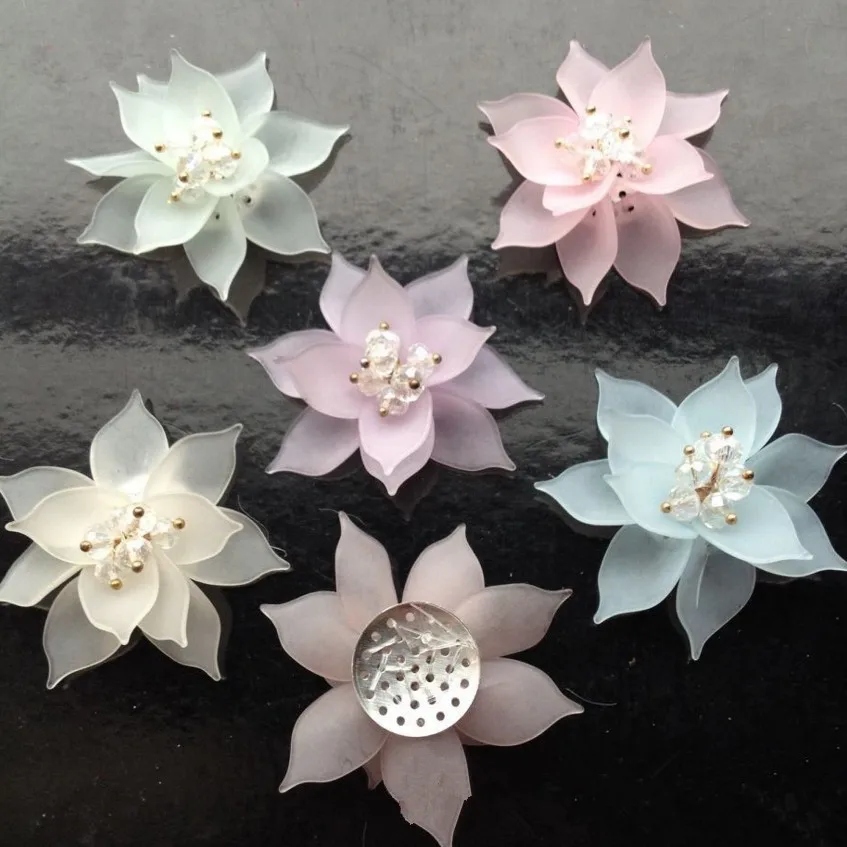 6 шт./лот 50 мм плоский задний цветок акриловая смола лист горный хрусталь