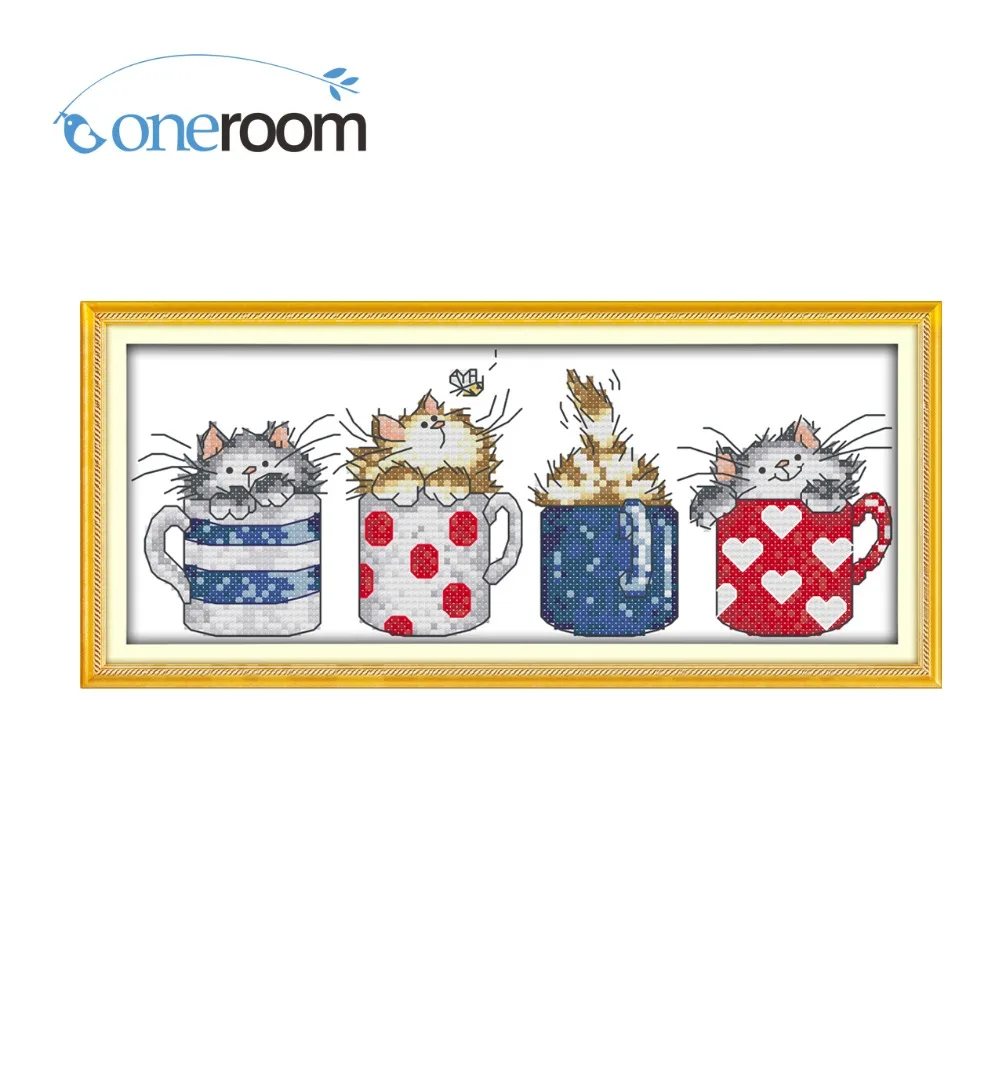Oneroom кошки скрыть в чашках шаблоны считает вышивку крестиком 11CT 14CT наборы для
