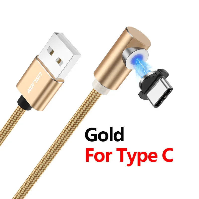 USLION Магнитный кабель Micro usb type C для зарядки iPhone XS Max 8 7 магнит 1 м кабель для зарядки телефона для samsung huawei Xiaomi - Цвет: Type C Gold