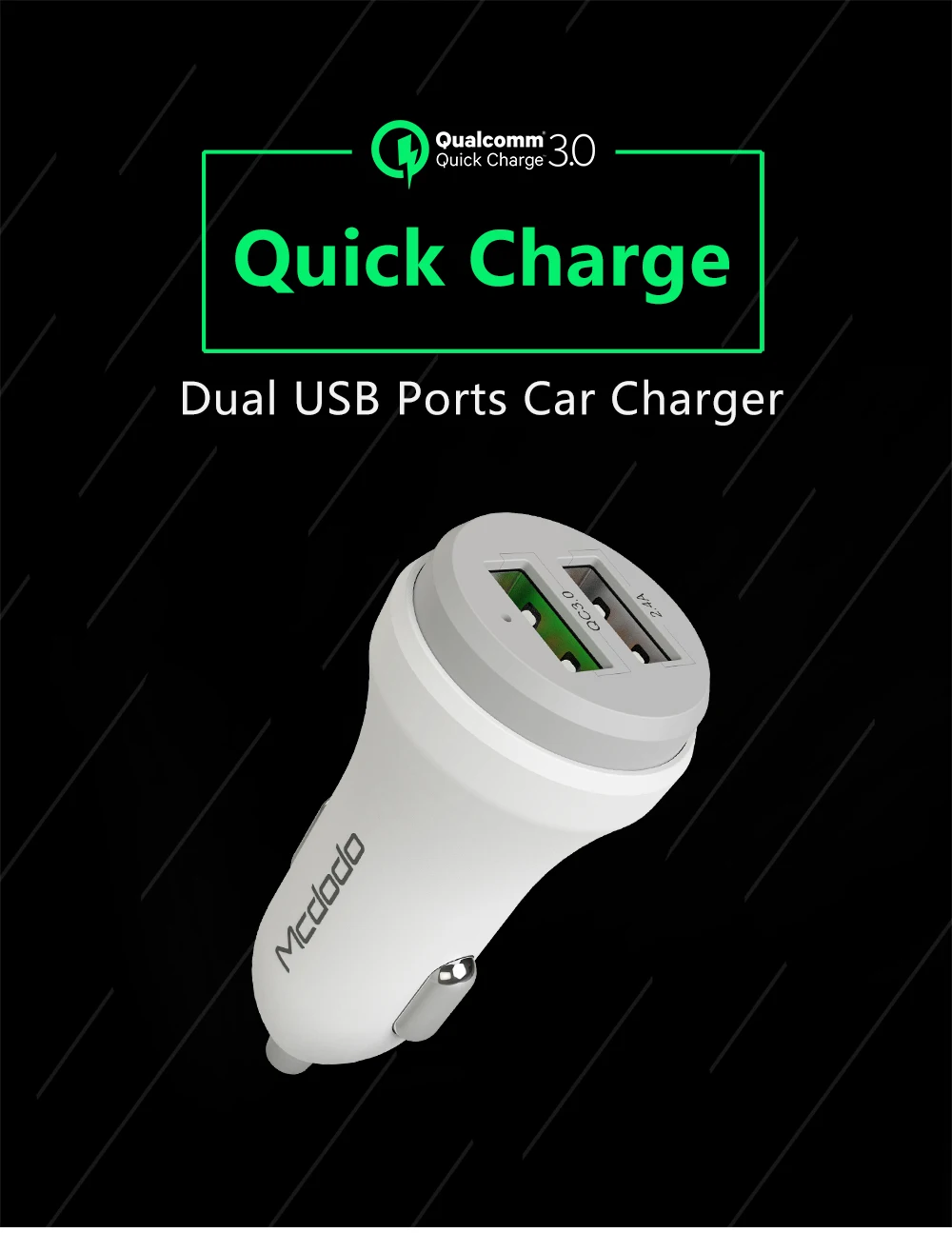 MCDODO автомобильное USB зарядное устройство Quick QC 3,0 зарядное устройство для мобильного телефона 2 порта USB быстрое автомобильное зарядное устройство для samsung iPhone Xiaomi зарядное устройство для планшета