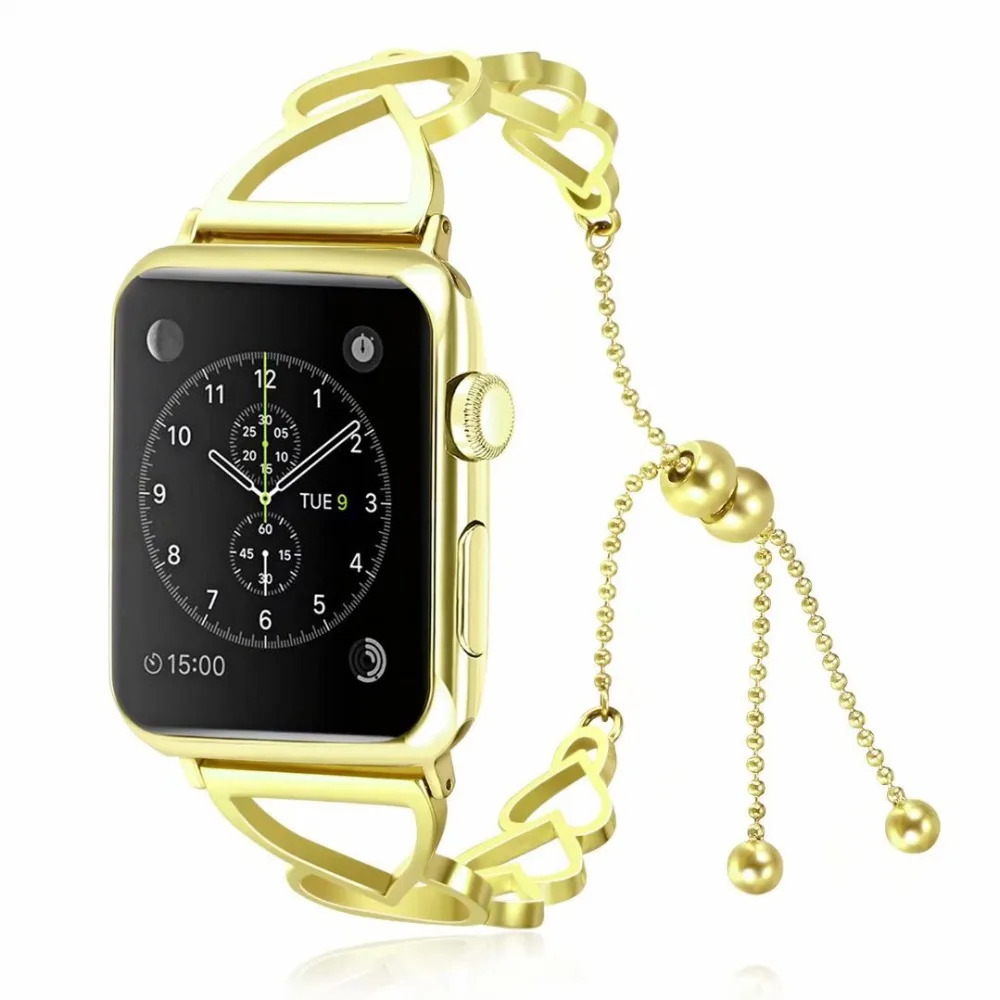 Ремешок в форме сердца для iWatch 4 3 2 1 женский браслет Apple Watch металлический из