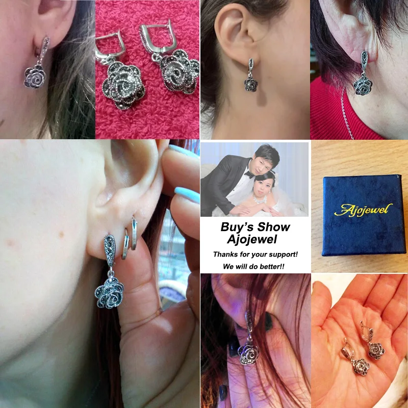 Женские винтажные серьги с черными фианитами серьги-подвески цветком розы