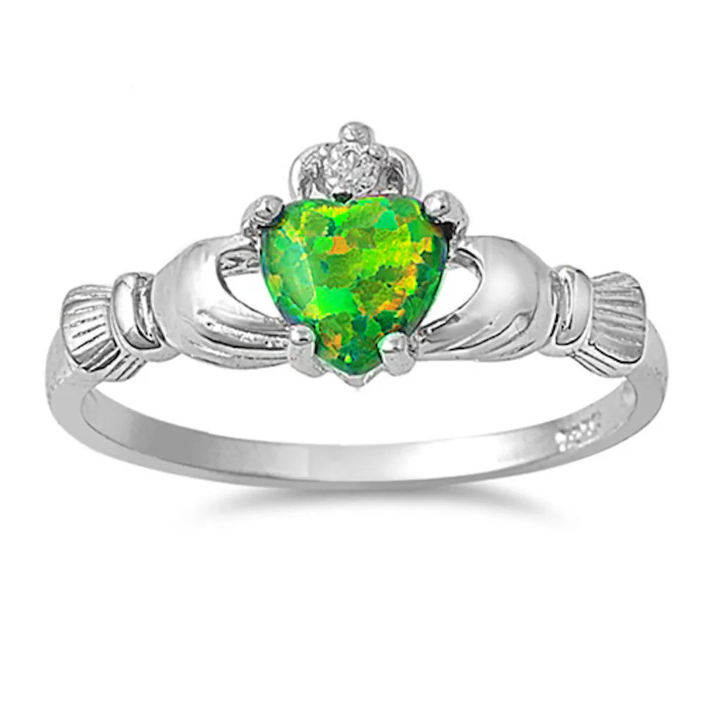 Зеленый Кольцо Huitan Claddagh с искусственным опалом, посеребренное классическое обручальное кольцо для женщин, лучший подарок на Рождество для влюбленных - Цвет основного камня: Зеленый