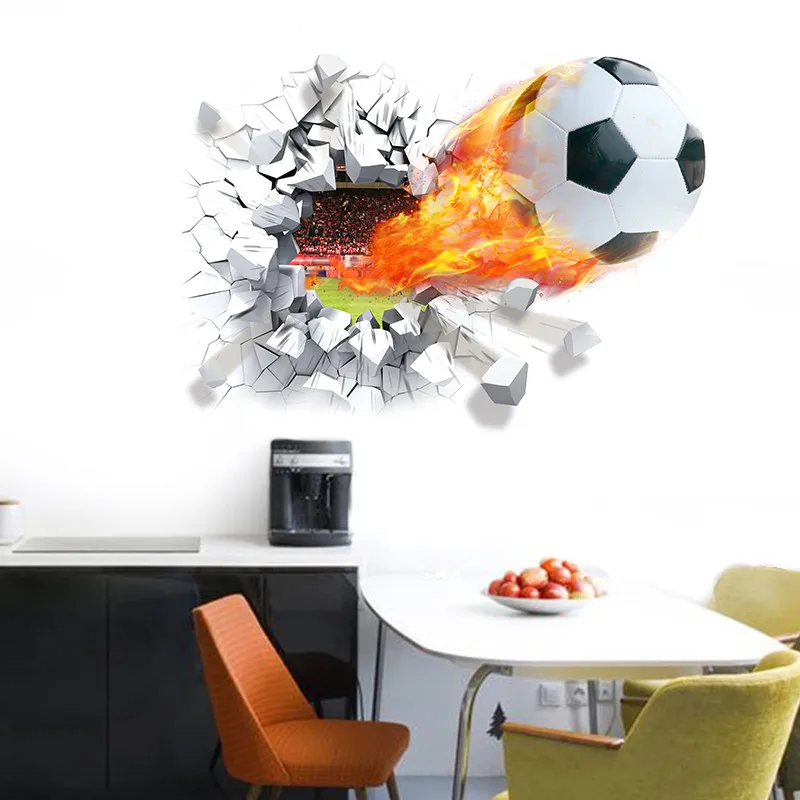 Pegatinas de balón de fútbol a través de la pared, Fondo de TV, calcomanías de pared extraíbles para