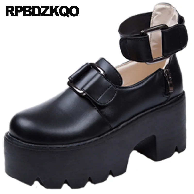 

Ankle Strap High Heels Metal 2021 Block Pumps Black Gothic Cheap 3 Inch Chunky Platform Shoes Women Footwear Round Toe China New
