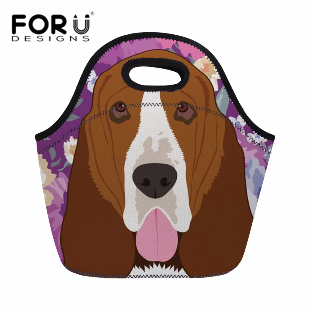 

FORUDESIGNS Ladies Portable Lunch Tote Bag Women Picnic Travel Food Bags Basset Hound Dog Design for Girls Cute School Lunch Box