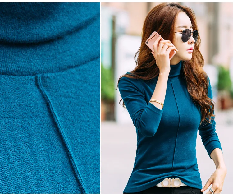 

Slim Fit Turtleneck Sweater For Women Autumn Winter Long Sleeve Pullover Cotton Brief Basic Tops S-2XL Elastic Pull Femme