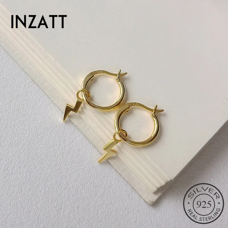 Серьги-кольца INZATT из серебра 925 пробы с геометрическим узором золотого цвета |