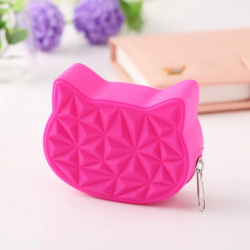 Hot Pink Брендовый милый женский силиконовый короткий кошелек с кошкой, мини кошелек для девушек, кошелек для ключей, Женский Повседневный клатч, кошелек, сумки для гарнитур - Цвет: Hot Pink