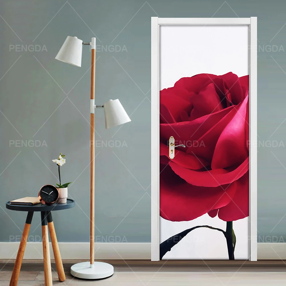 3d наклейка на дверь, домашние декоративные растения, роза, самоклеющиеся водонепроницаемые обои, Современная печать на холсте, Настенные произведения искусства