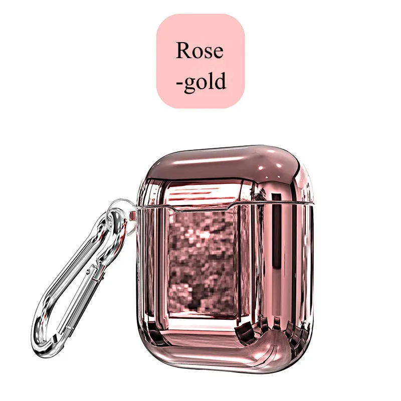 Rose Gold Покрытие TPU наушники чехол для Airpods всего тела и гальваническим покрытием, яркие мягкие наушники чехол для Airpods с защитой от повреждений и кольцом-держатель с защитой от потери - Цвет: Rose Gold