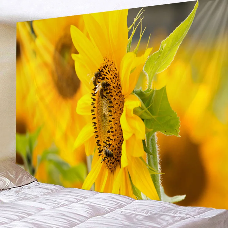 

Гобеленовая настенная кровать, пляжное полотенце, скатерть, коврик для йоги, домашний декор, Цветочный Подсолнух, прямоугольник 150 см x 130 см