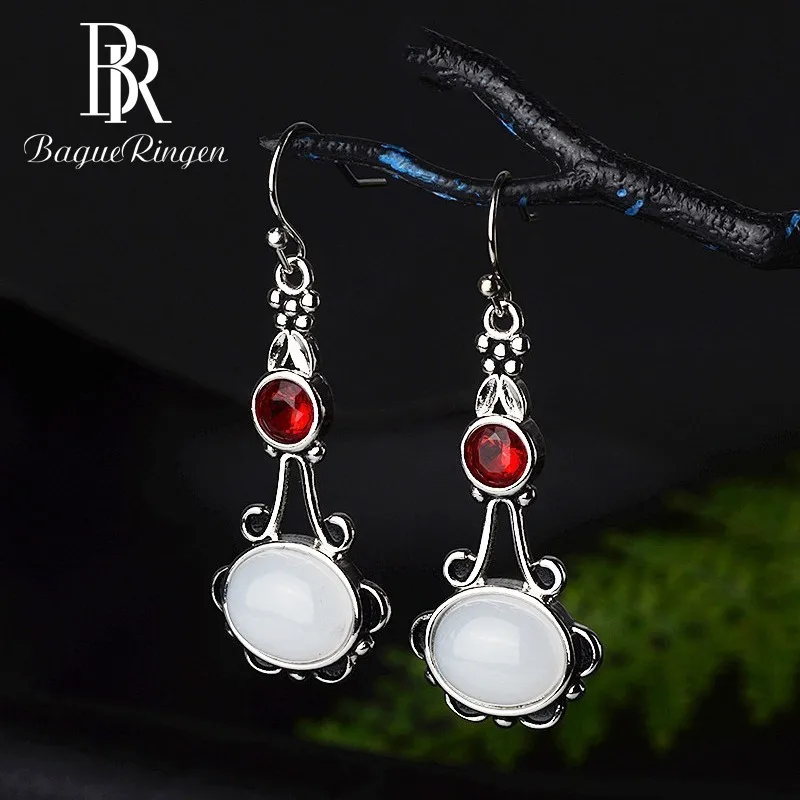

Begua Ringen 2019 New Fashion Created Moonstone 925 Silver Jewelry Drop Earrings for Women Bohemia Wedding Brand Jewelry Gifts