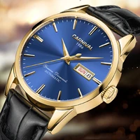 blue steel dial watch men military automatic mechanical watch mens watches top brand luxury leather sports date clock