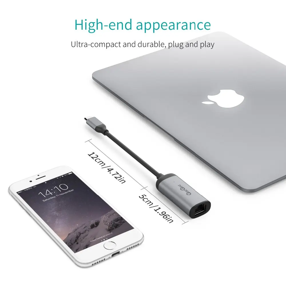 Qacqoc QC-GM40L Алюминий USB C до RJ45 адаптер 3 1/м RJ45/F конвертер Поддержка 10/100/1000 м для Macbook pro