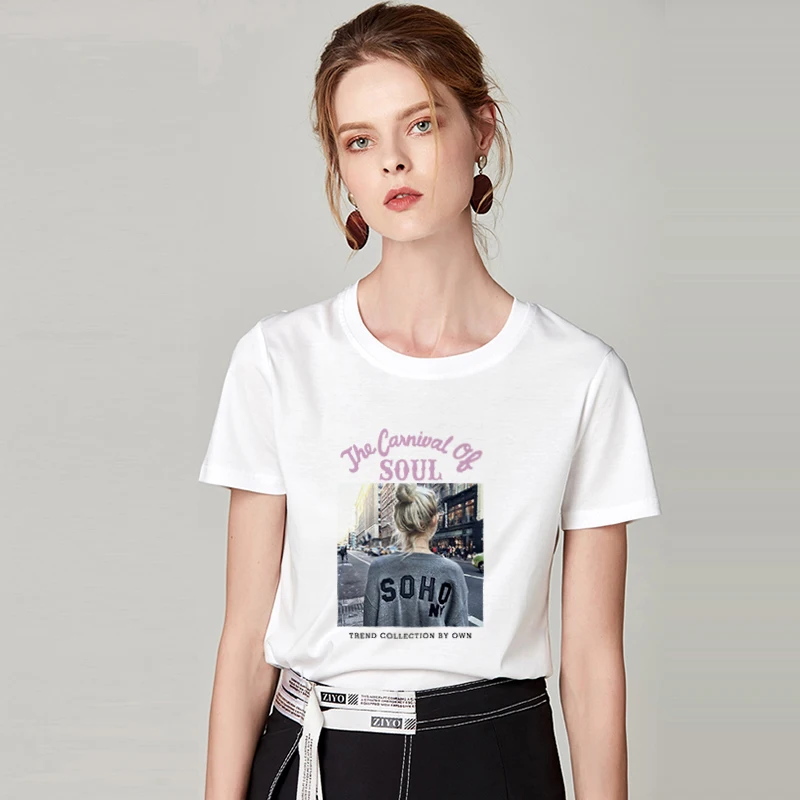 Fashion girl back Printed Harajuku T shirt Women Summer New 2019 Tshirt O-neck Short Sleeve T-shirt White Tops Female Clothing | Женская