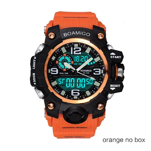 orange no box BOAMIGO марка мужчины спортивные часы двойной дисплей СВЕТОДИОДНЫЙ цифровой аналоговый наручные часы плавать водонепроницаемый синий подарок часы Relogios Masculino - Цвет: orange no box