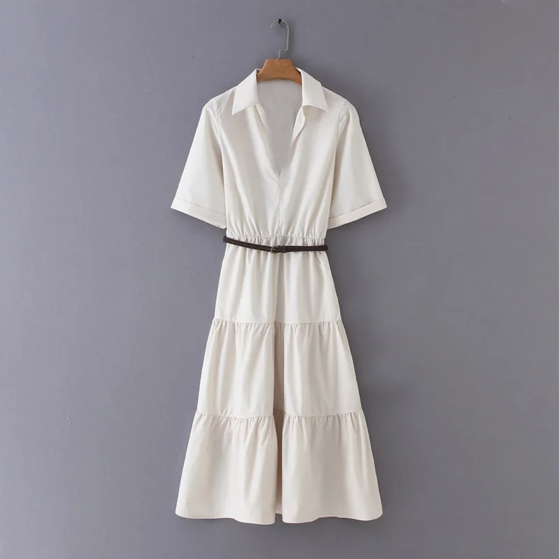 

2020 summer new style lapels ruffled layered dress