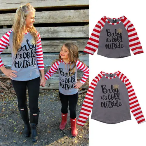 Family Matching Outfits Mother Daughter Casual Long Sleeve T-shirt Tops Women Girls Kid Tee Top | Мать и ребенок
