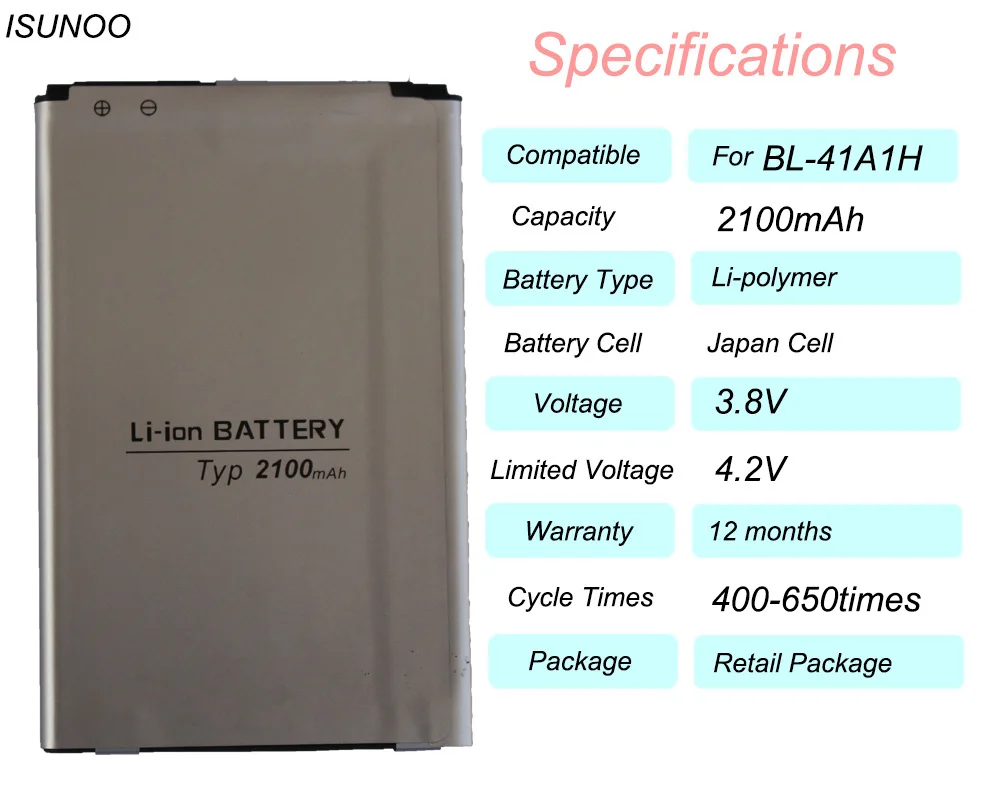ISUNOO Сменный аккумулятор для LG Optimus F60 MS395 D390N Tribute VS810PP Transpyre LS660 BL 41A1H