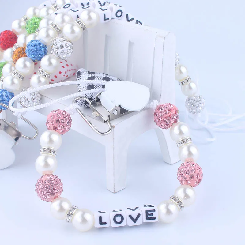 XCQGH персонализированное имя Bling Baby соски Держатель Зажимы жемчужная Соска с бусами цепь Attache Sucette держатель для соски ремень