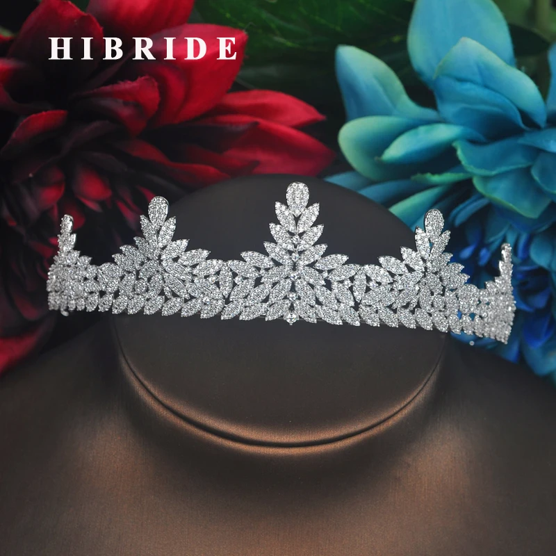 

HIBRIDE New Sparkling Wedding Party Bridal Tiaras Crown Luxury Cubic Zirconia Headpiece Crown Hair Accessories Party C-72