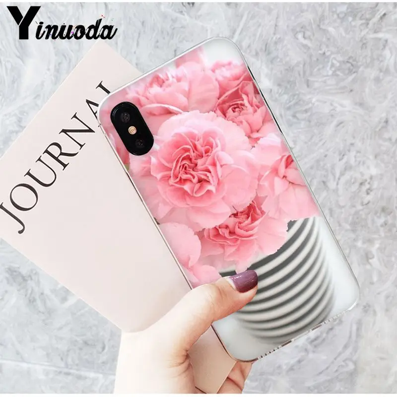 Yinuoda розовый цветок пион на вазе DIY аксессуары для телефона чехол Apple iPhone 8 7 6 6S Plus X
