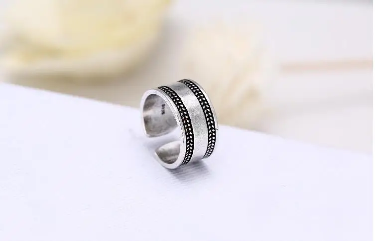 Bijoux Vintage 925 Sterling Silver Large Rings For Girl Ladies Adjustable Size Statement Ring Wedding Party Jewelry Anillos