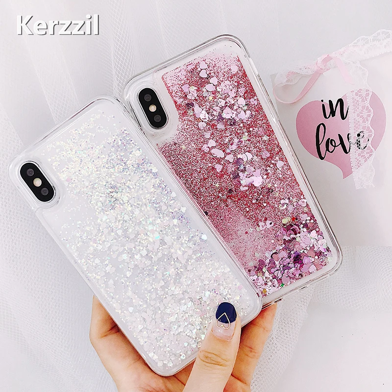 Чехол для телефона Kerzzil Love Heart Stars с жидким песком iPhone X 6 6S 7 8 Plus Блестящий Мягкий