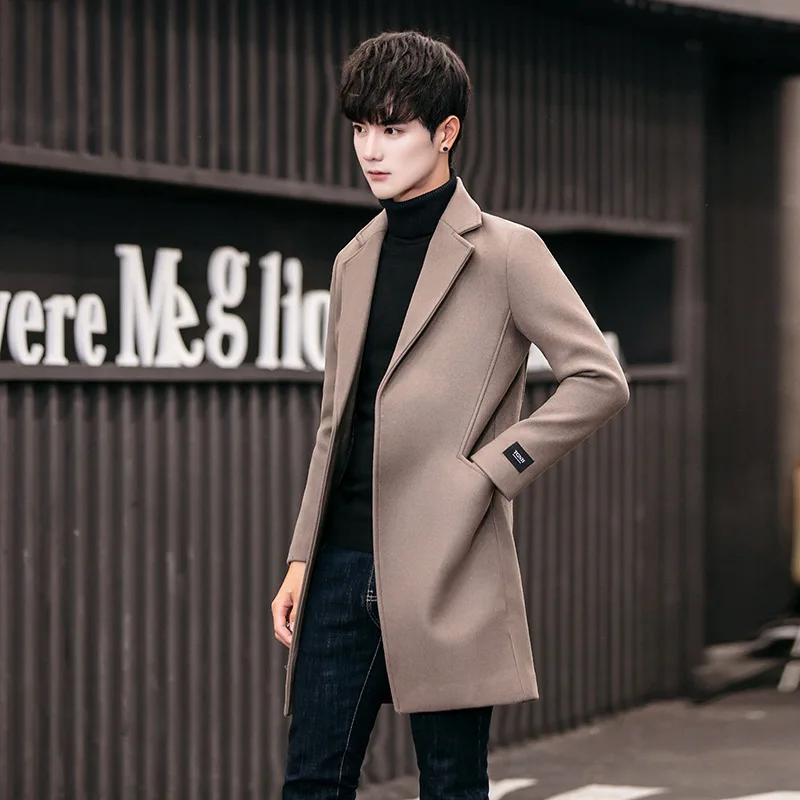 

Winter student plaid coat male middle-large new suit collar woolen coat young man