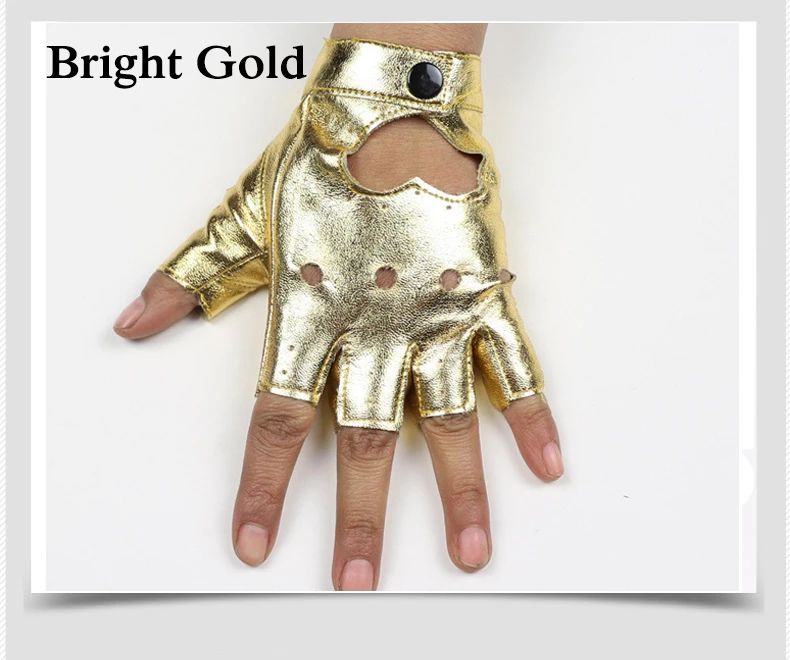 Bright gold Женские полупальчиковые перчатки в стиле хип-хоп, женские перчатки из искусственной кожи с сердечками, без пальцев, для девочек, для выступлений, танцев - Цвет: Bright gold