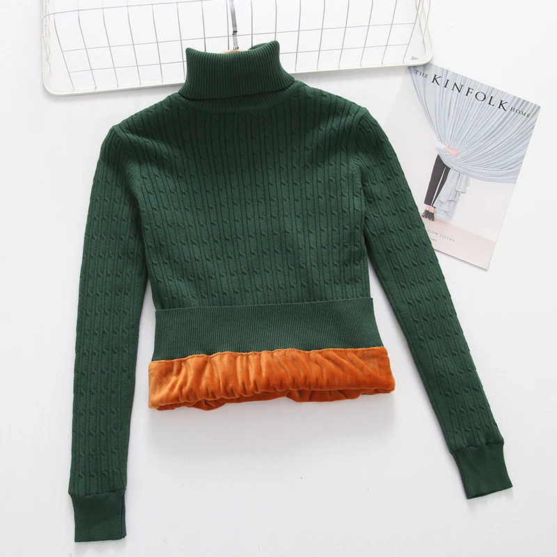 2018 New Autumn Winter Women Knitted Sweaters Pullovers Turtleneck Long Sleeve Solid Color Slim Fleece Elastic Sweater S52 Женская