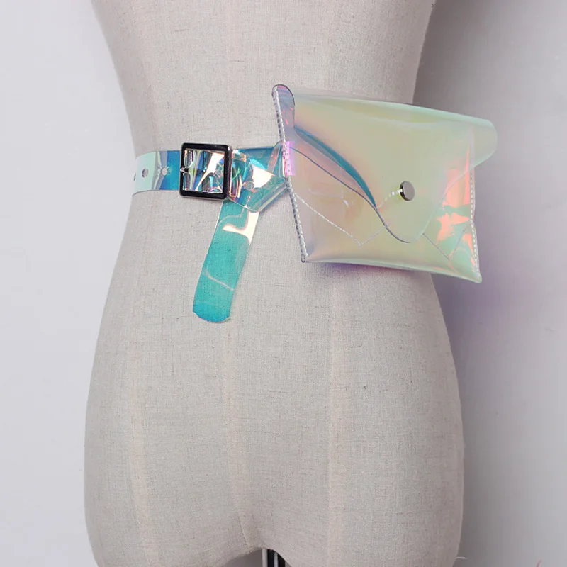 Фото 2018 модная прозрачная поясная сумка с голограммой Женская Радужная лазерная