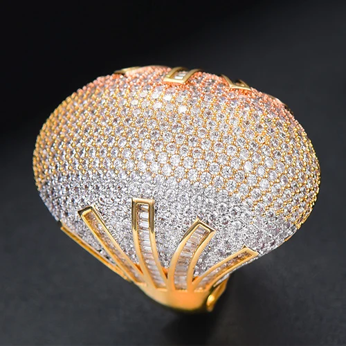 SISCATHY Luxury Flower Shell Geometric Cubic Zirconia Rings Engagement Dubai Naija Bridal Finger Rings Jewelry Addiction - Цвет основного камня: Tricolor
