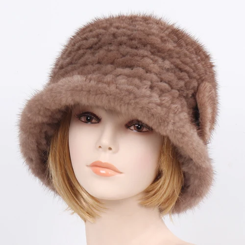 light brown Новые зимние женские шапки из натурального меха норки, вязаная теплая шапка из натурального меха норки, русская Женская Роскошная меховая шапка из натуральной норки - Цвет: light brown