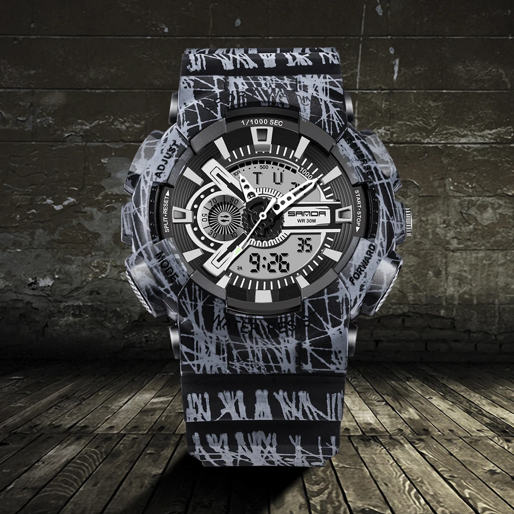 Часы наручные SANDA Мужские Цифровые Брендовые спортивные в стиле милитари для