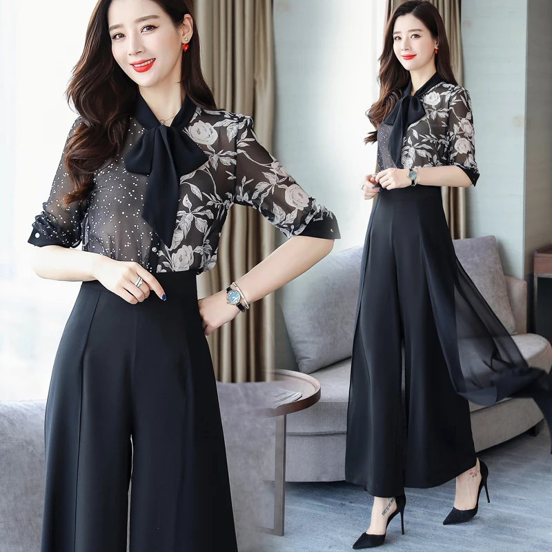 Женский комплект из 2 предметов с цветочным принтом топ и брюки| |