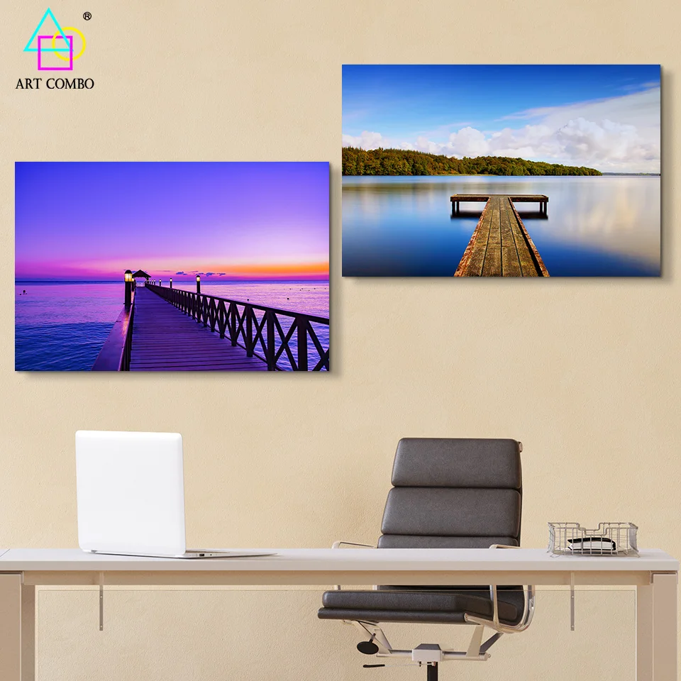 Безрамное Современные Холст Картина Красивый Пейзаж Горы Озеро Мост Wall Art Picture Home