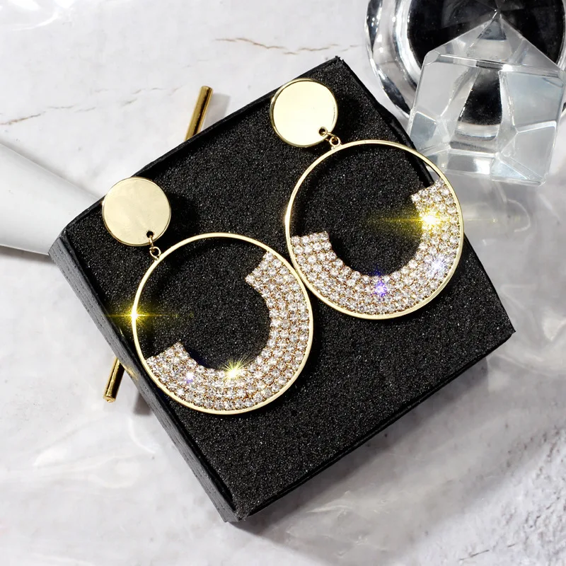 Большой круглый полый горный хрусталь Длинные свисающие серьги для женщин