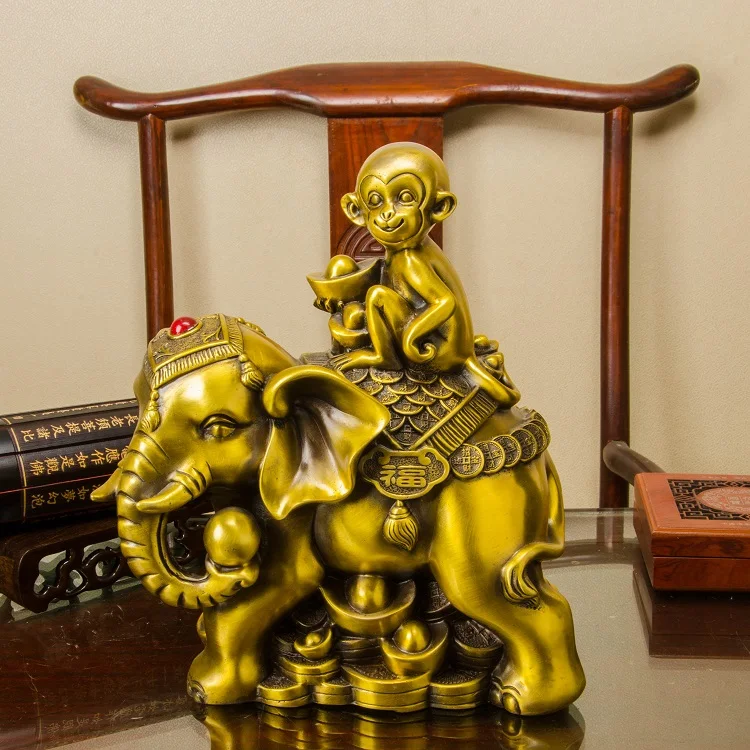 

30CM Large HOME office business TOP efficacious Talisman # Money Drawing GOLD GOOD money Elephant FENG SHUI Brass statue