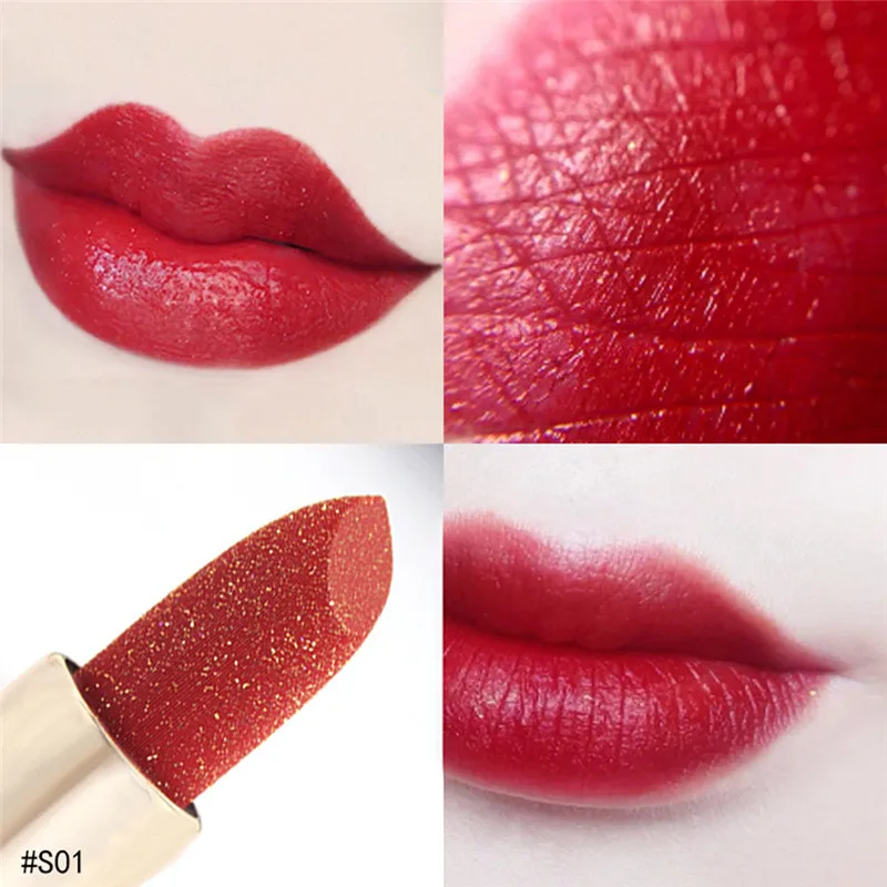 3 Цвет Золотой покрытием блестящей пудрой со стразами с Глянцевая Помада