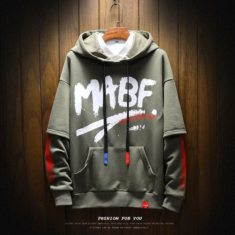 

2018 New Mens Hoodies Sweatshirts Fashion Hip Hop Loose Sweatshirts Male Fake Two Piece Hoodie Sweatshirt Plus Size S-5XL