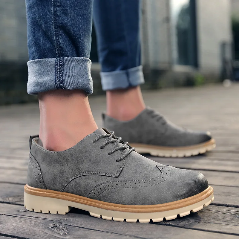 RYAMAG Pu Leather New EVA Brogue Shoes Man Platform Oxfords British Style Creepers Cut-Outs Flat Casual Men 3 Colors | Обувь