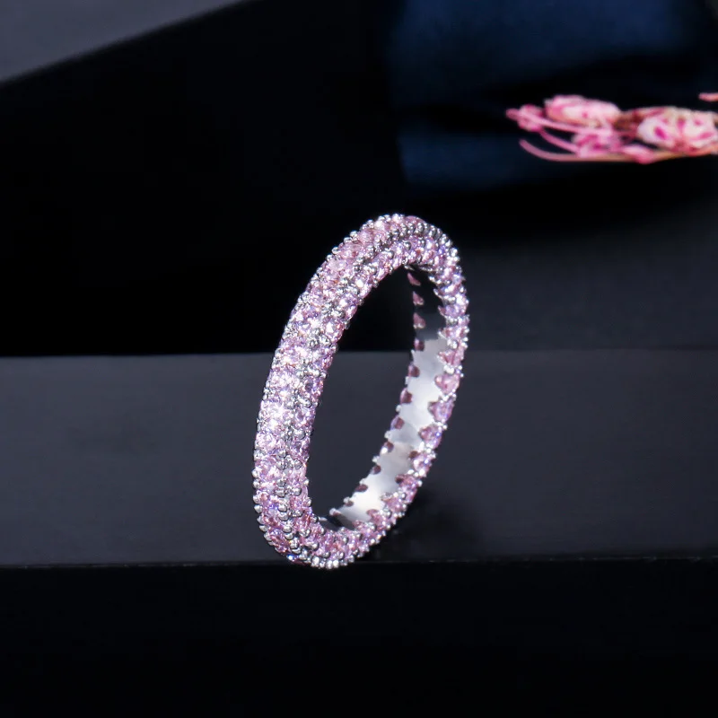 Lovely Pink ThreeGraces Необычные Вечерние кольца в Корейском стиле из белого и розового кубического циркония для помолвки RG089 - Цвет основного камня: Lovely Pink