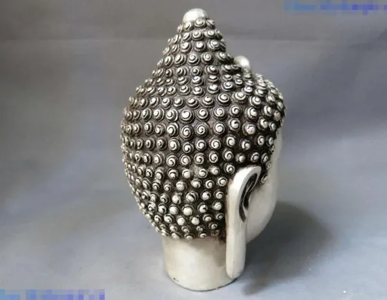 YM 307 9&quot China silver carved buddhism lucky Shakyamuni buddha head sculpture Statue | Дом и сад