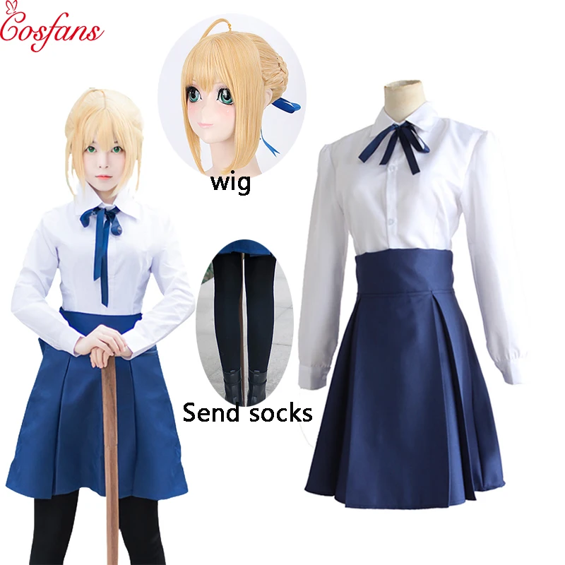 Новый костюм для косплея аниме Fate/Stay Night Saber белая и Синяя Униформа юбка