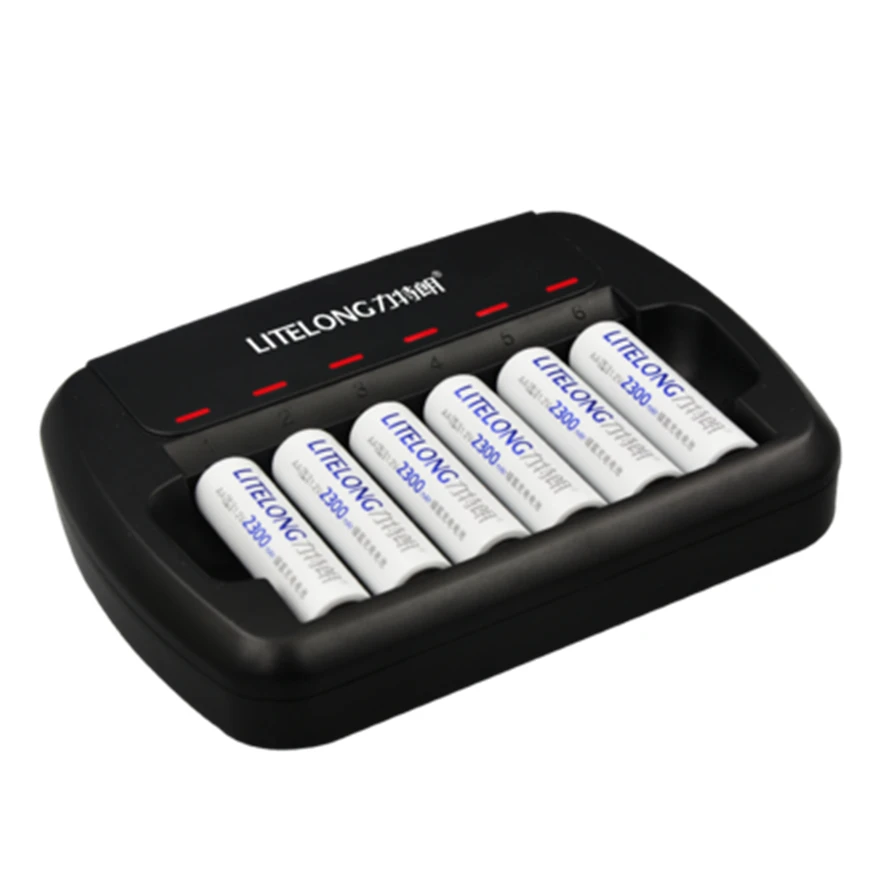 

6pcs Camera Flash 2300mAh 1.2v AA Rechargeable NI-MH Battery +1pcs 6-Slot Universal AA AAA Battery Charger